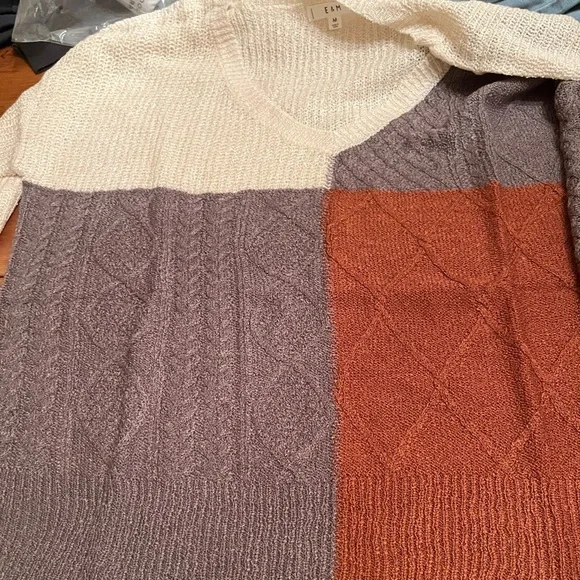 E&M Colorblock Knit Sweater - Cream, Gray & Rust - Picture 8 of 8